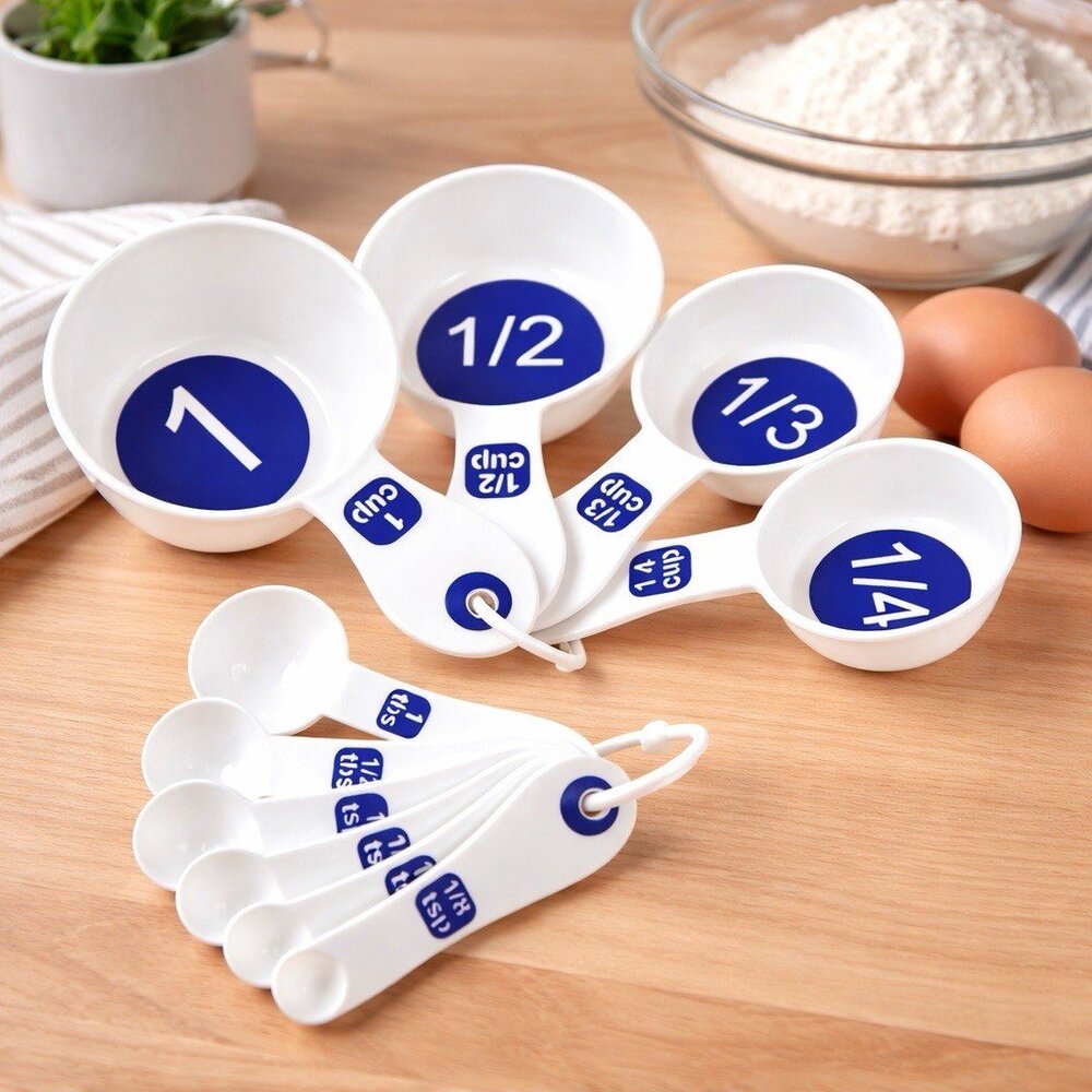 Large Print Measuring Cup Set 10pc Bright White Easy Read Kitchen Baking